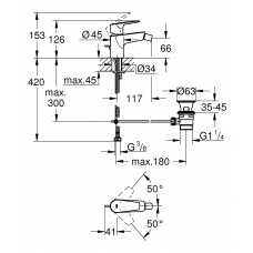 Смеситель для биде Grohe BauEdge с донным клапаном (23331001)