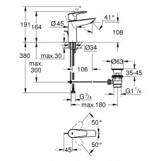 Смеситель для раковины Grohe BauEdge с донным клапаном (23758001)