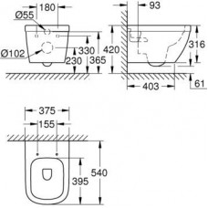 Чаша подвесного унитаза Grohe Euro Ceramic (39538000) безободковый