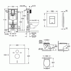 Инсталляция Grohe Lixil Solido Compact (39586000) в комплекте с унитазом и крышкой микролифт (5 в 1)