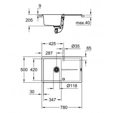 Мойка кухонная Grohe K400 (31639AP0) гранитная, черная