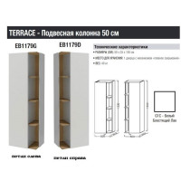 Пенал Jacob Delafon Terrace (EB1740DRU-G1C) Premium 50 см, белый блестящий лак, правая