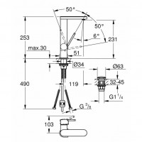 Смеситель для раковины Grohe Plus (23844003) с выдвижным изливом